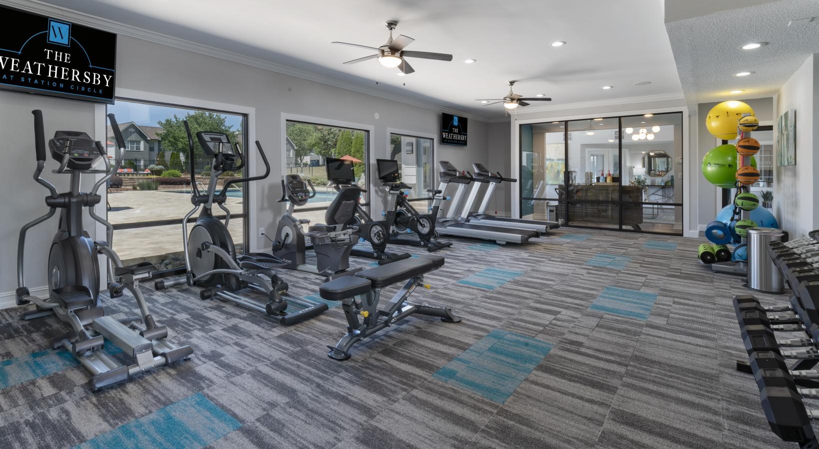 a gym with exercise equipment